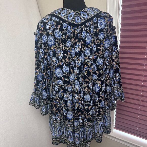 Free People Moonlight Dance Dress Size Med Blue Tunic flare sleeves boho - Picture 5 of 8